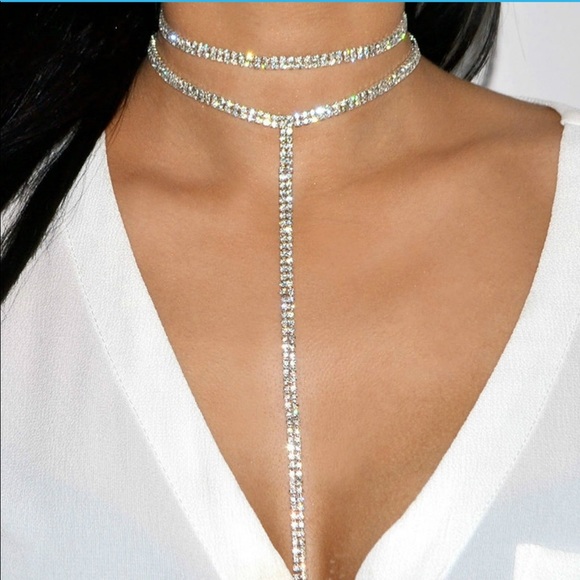 Rhinestone double chocker Y necklace  NWT - Picture 3 of 8